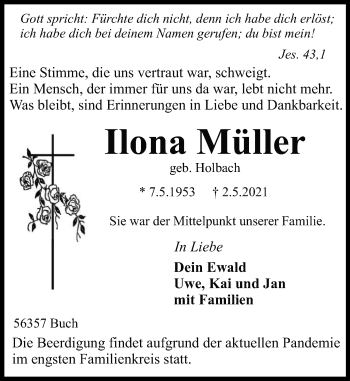 Traueranzeige von Ilona Müller von Rhein-Lahn-Zeitung