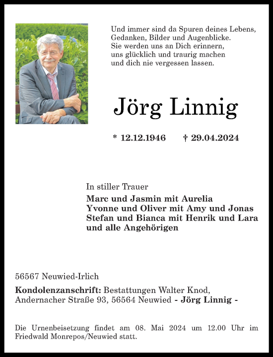 Traueranzeige von Jörg Linnig von Rhein-Zeitung